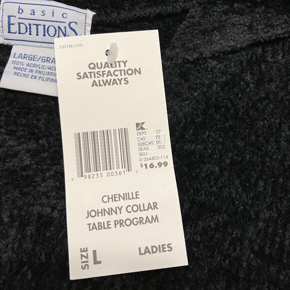 NWT Basic Editions Black Velour V-Neck Sweater Size Large - Picture 3 of 8